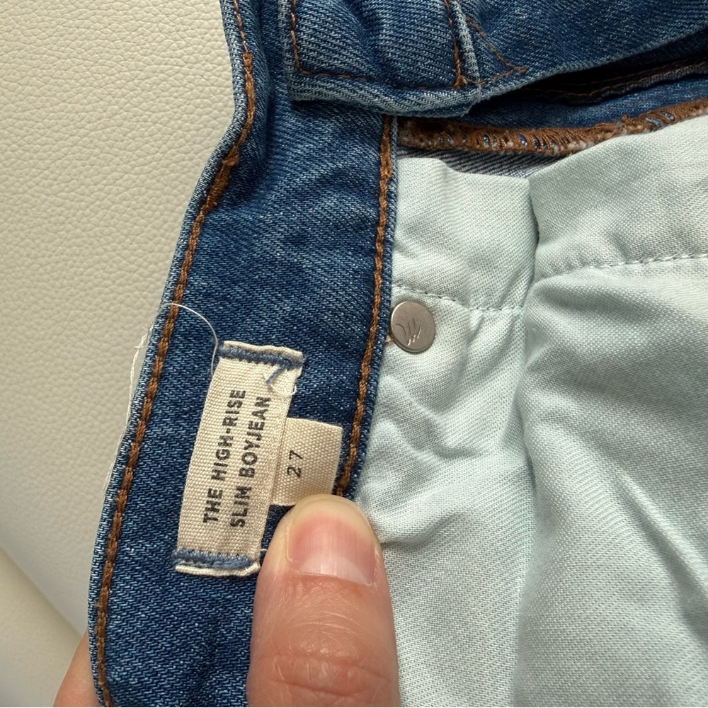 Madewell High Rise Slim Boy Distressed at Knees Raw Hem Blue Jeans 27 - Picture 6 of 7